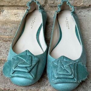 LaFenice light teal leather ballet flats